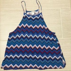 H&M Y2K Spaghetti Strap Chevron Tank in Multicolor Blue Sz Large